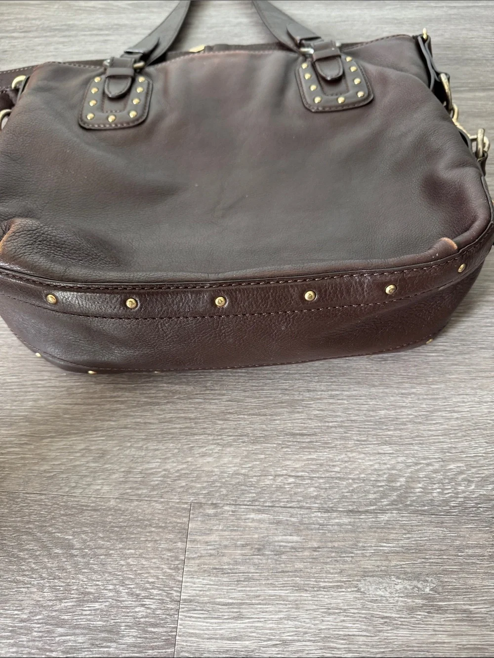 Nice Leather Michael Kors Dark Brown Shoulder Tote with Gold Accents